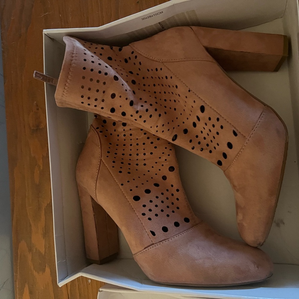 Perforated Tan Ankle Boots